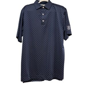 Footjoy FJ Golf Polo Shirt Navy Blue Diamond‎ Print Short Sleeve Mens Medium